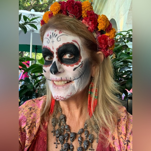 Day Of The Dead handpainted earrings Halloween One of a Kind! Sterling wires - Picture 3 of 3